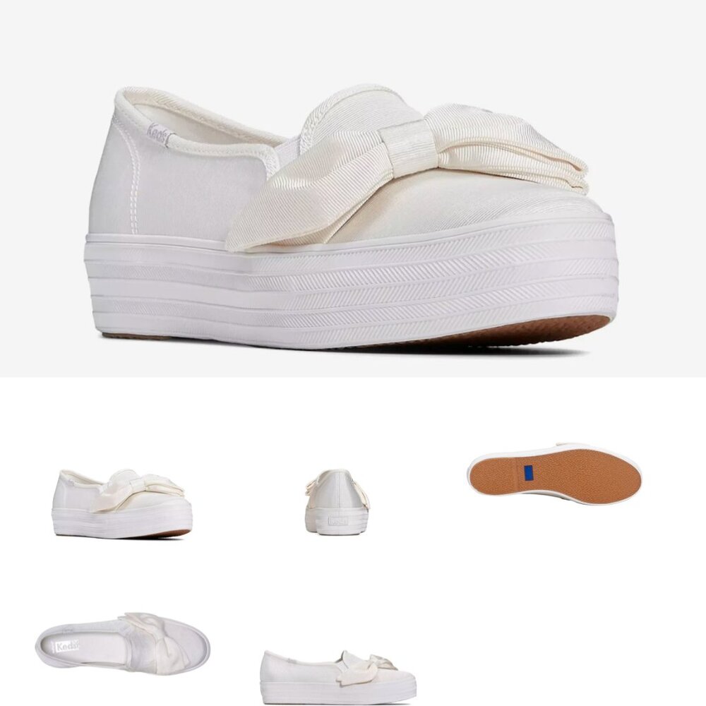 Keds Triple Decker Slip-On Sneaker - White Bridal Shoes with Bow (W9.5) NWT
